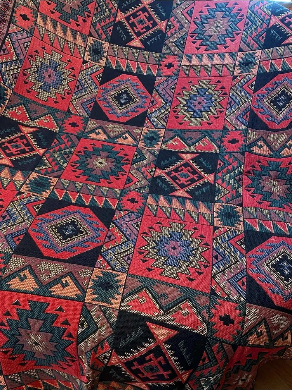 Vintage Goodwin Weavers Throw Blanket Tapestry Aztec Southwest 48”x68”